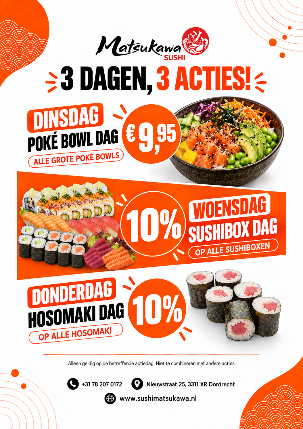 Matsukawa Sushi wekelijkse acties op dinsdag, woensdag en donderdag